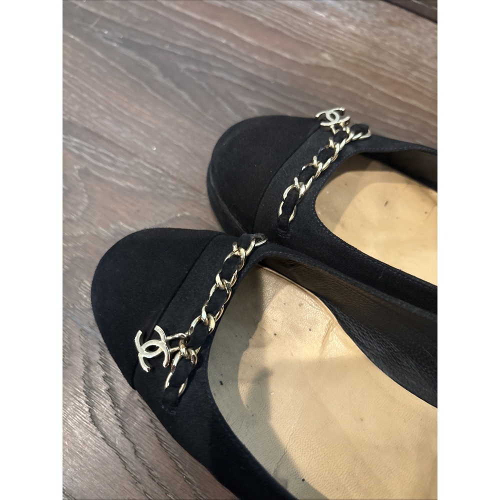 Chanel CC logo Chain Link Cap Toe  Wedge Size 7 1/2 Black - Picture 4 of 9